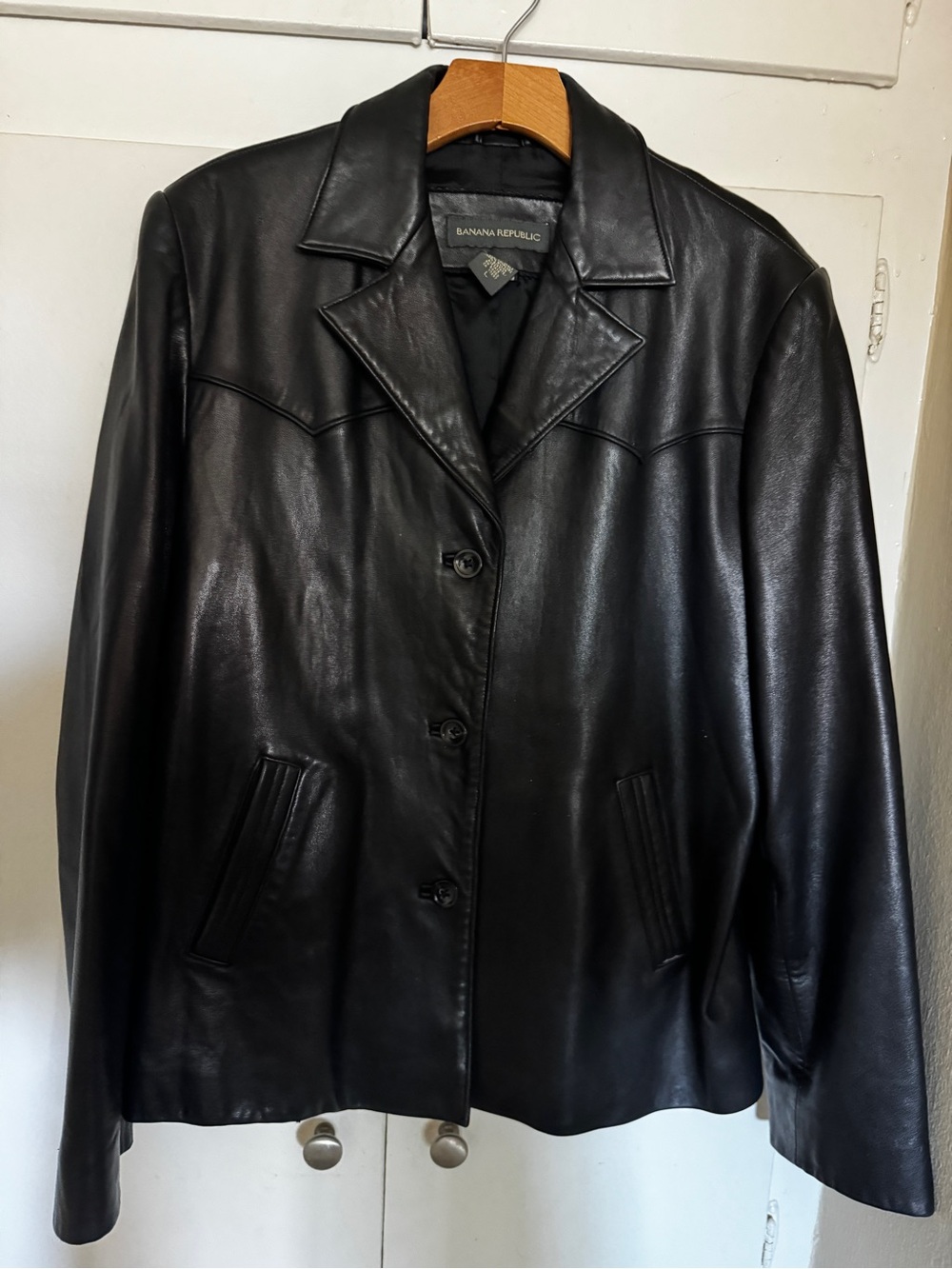Banana Republic Black Leather Tailored Button Jacket